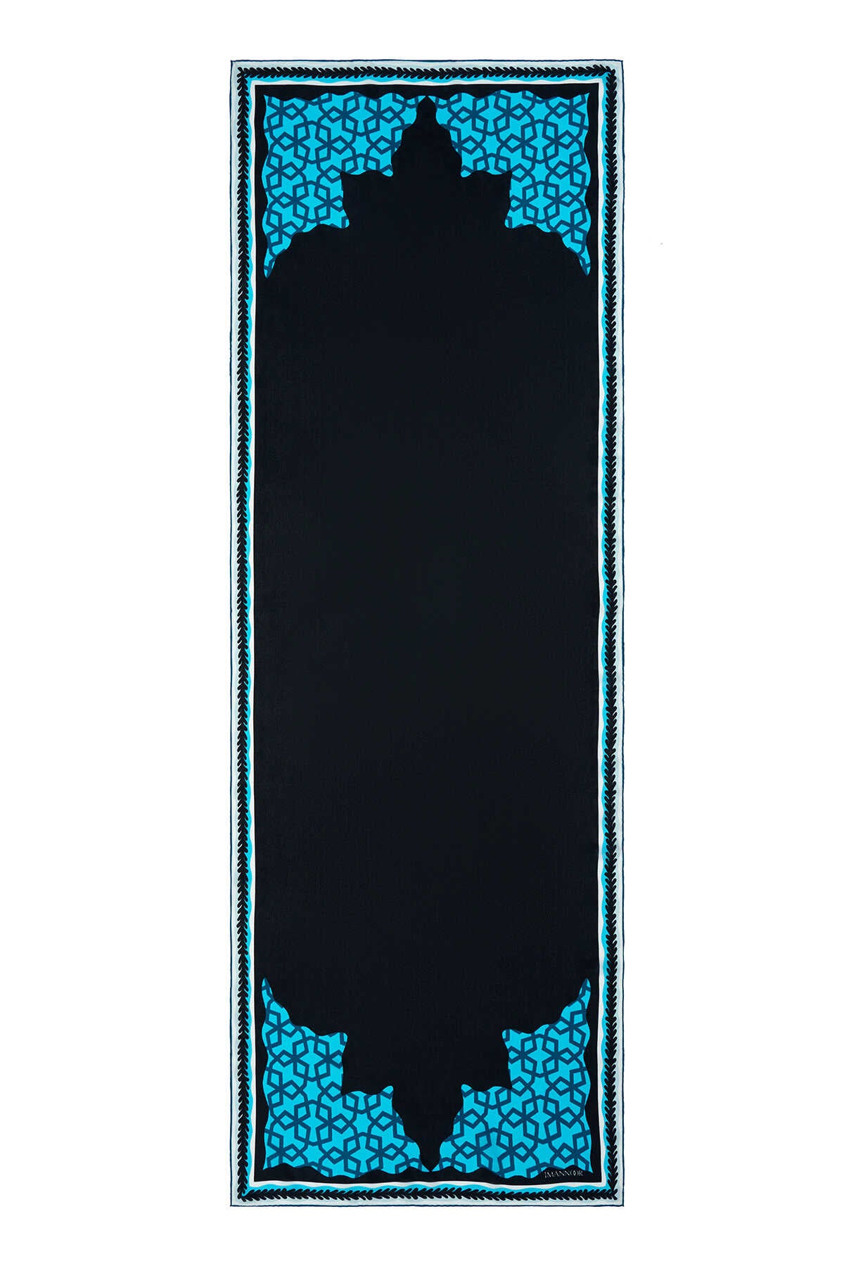 Sekiz Lale Lacivert Krep İpek Şal 70x200