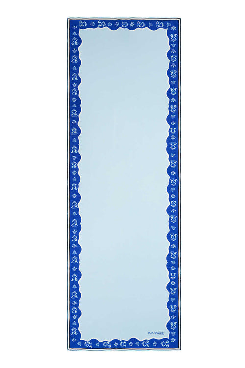 Şelale Mavi Krep İpek Şal 70x200