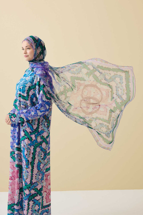 Selçuk Güneşi Lila Krep İpek Şal 80x210