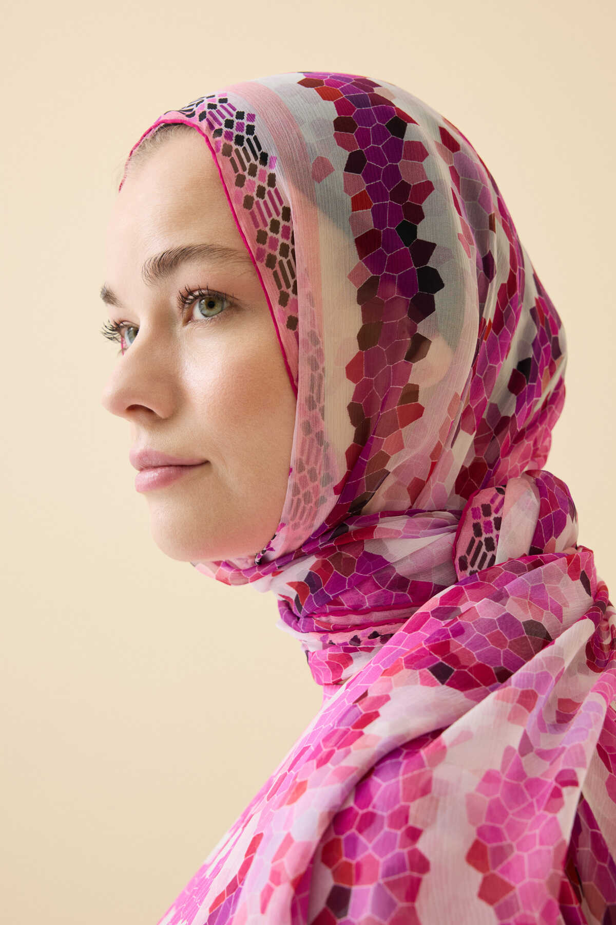 Selçuk Güneşi Pembe Krep İpek Şal 80x210