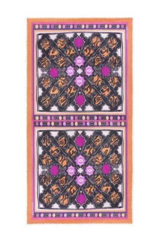 Selçuk Yıldızı Fuşya Kaşmir İpek Şal 100x200