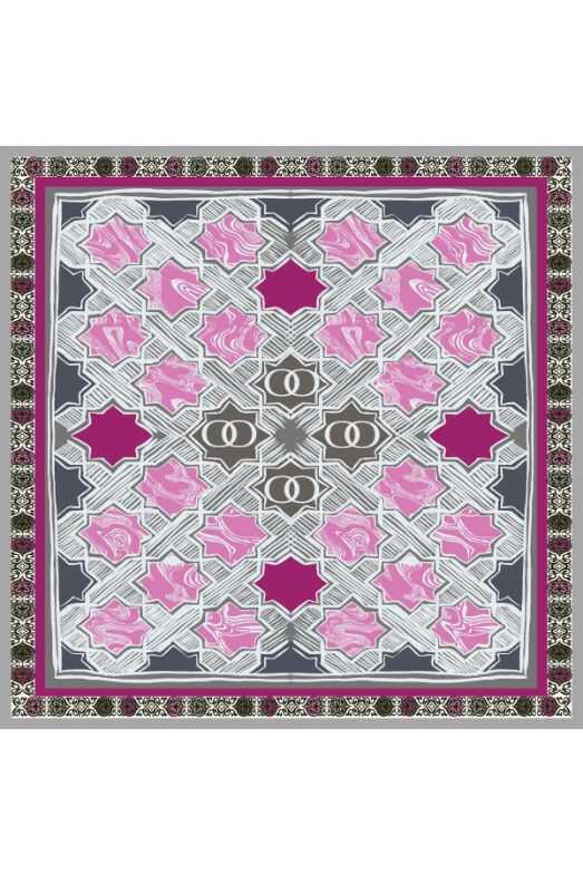 Selçuk Yıldızı Pembe Tivil İpek Eşarp 90x90