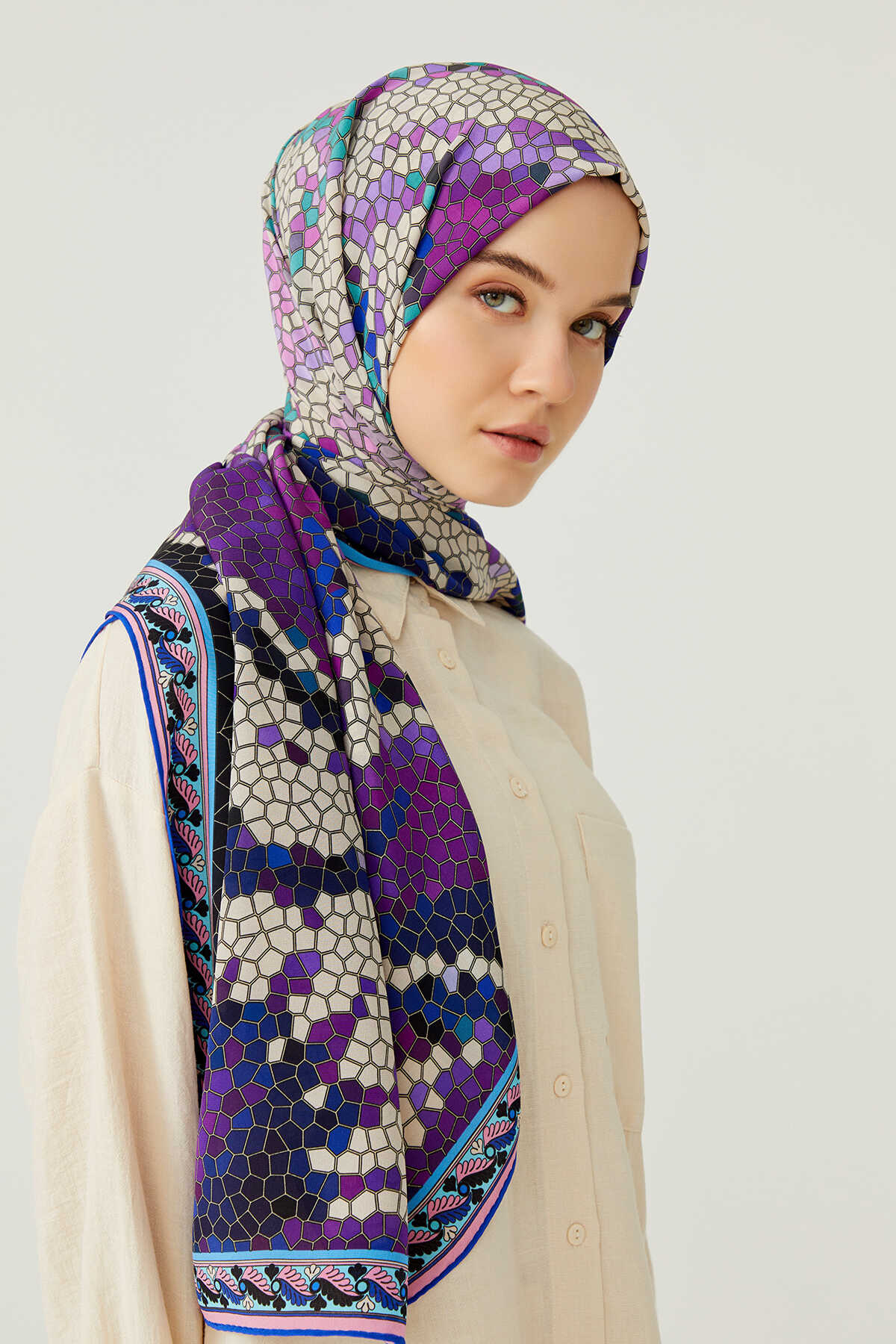 Selçuklu Dönencesi Pembe İpek Eşarp 130x130