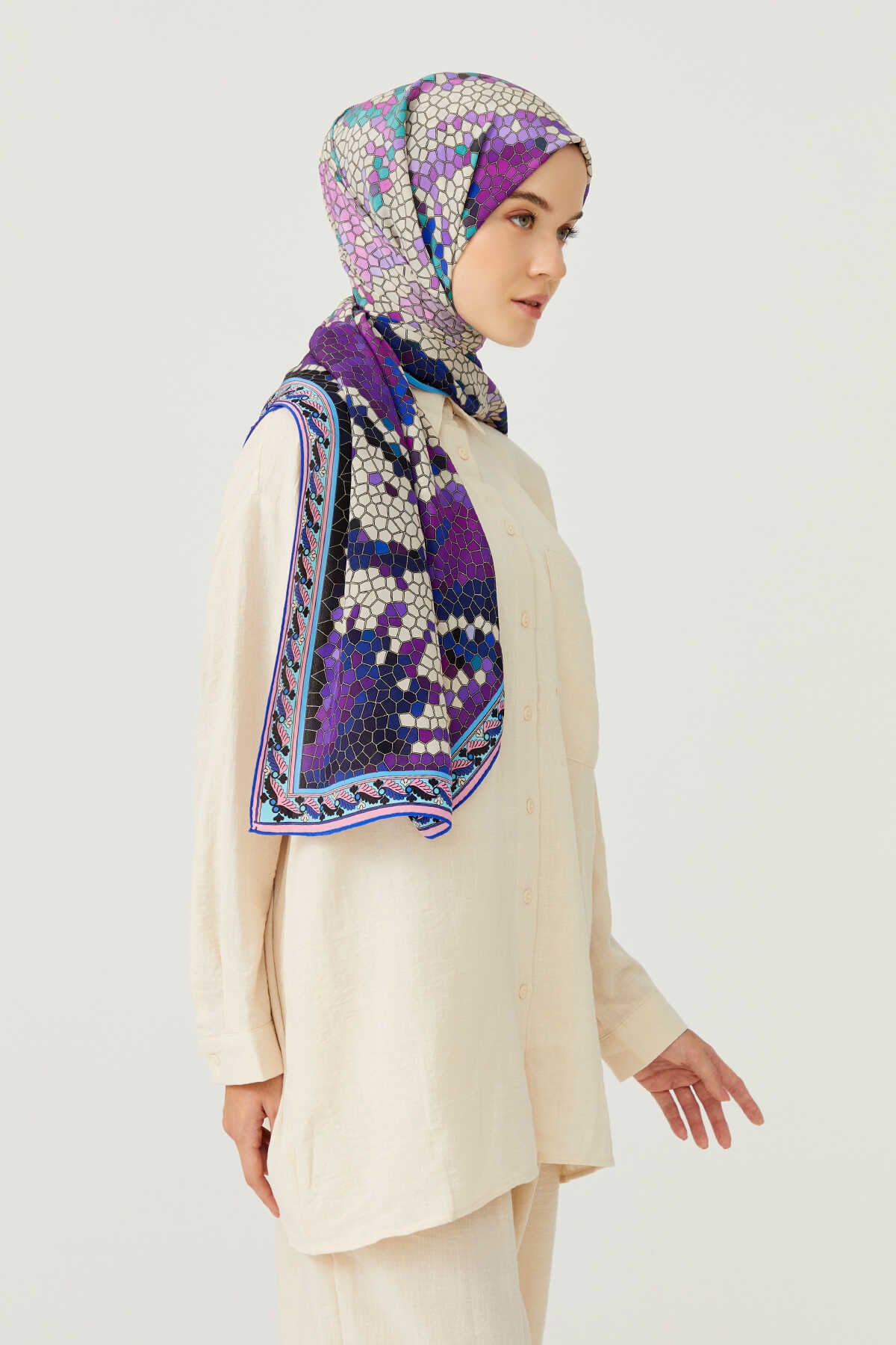 Selçuklu Dönencesi Pembe İpek Eşarp 130x130