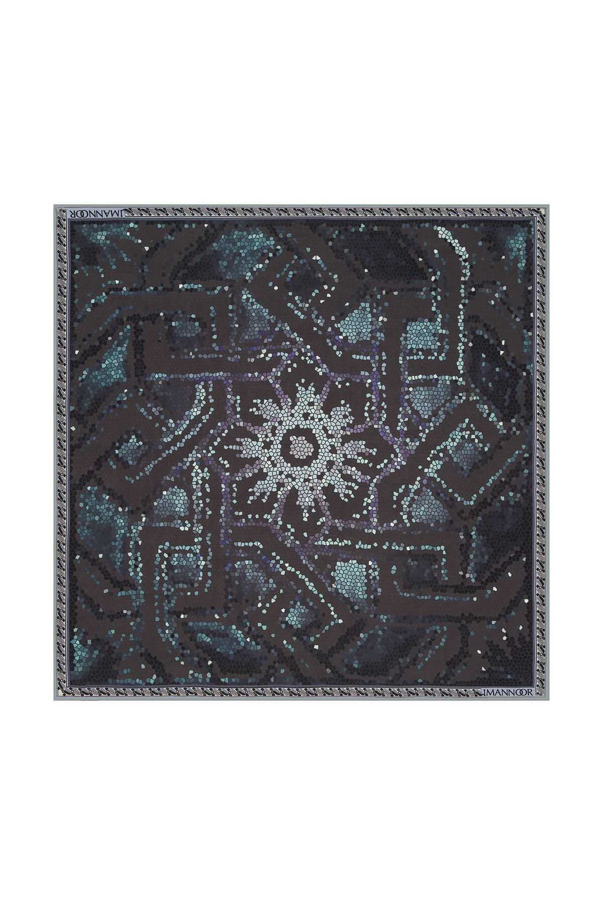 Selçuklu Dönencesi Siyah İpek Eşarp 130x130