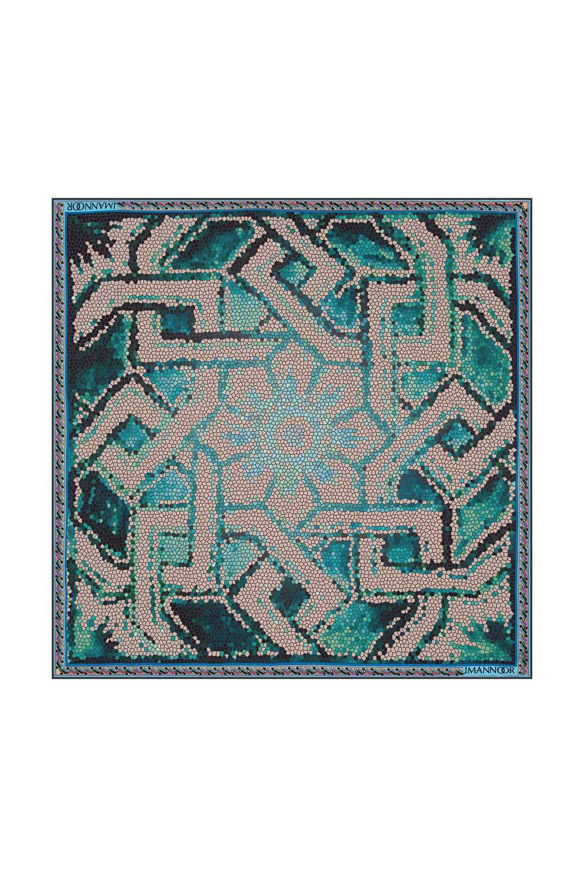 Selçuklu Dönencesi Turkuaz İpek Eşarp 130x130