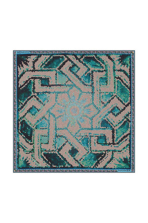 Selçuklu Dönencesi Turkuaz İpek Eşarp 130x130