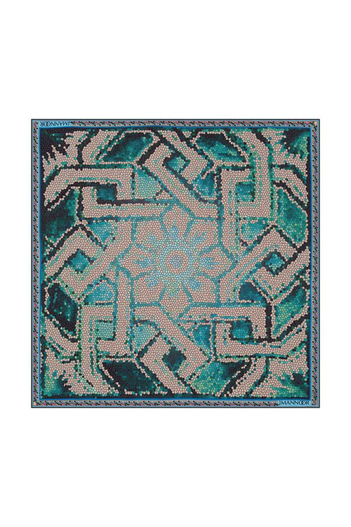 Selçuklu Dönencesi Turkuaz İpek Eşarp 130x130