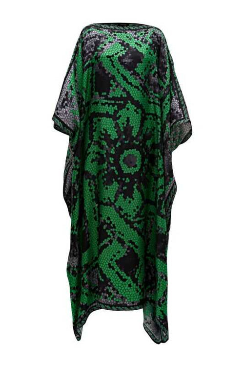 Selçuklu Mozaik Yeşil Kısa Tivil İpek Kaftan