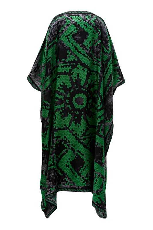 Selçuklu Mozaik Yeşil Kısa Tivil İpek Kaftan
