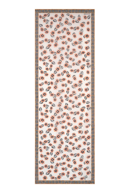 Serpme Çiçek Krem Krep İpek Şal 70x210