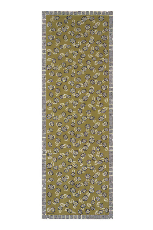 Serpme Çiçek Zeytin Yeşili Krep İpek Şal 70x210