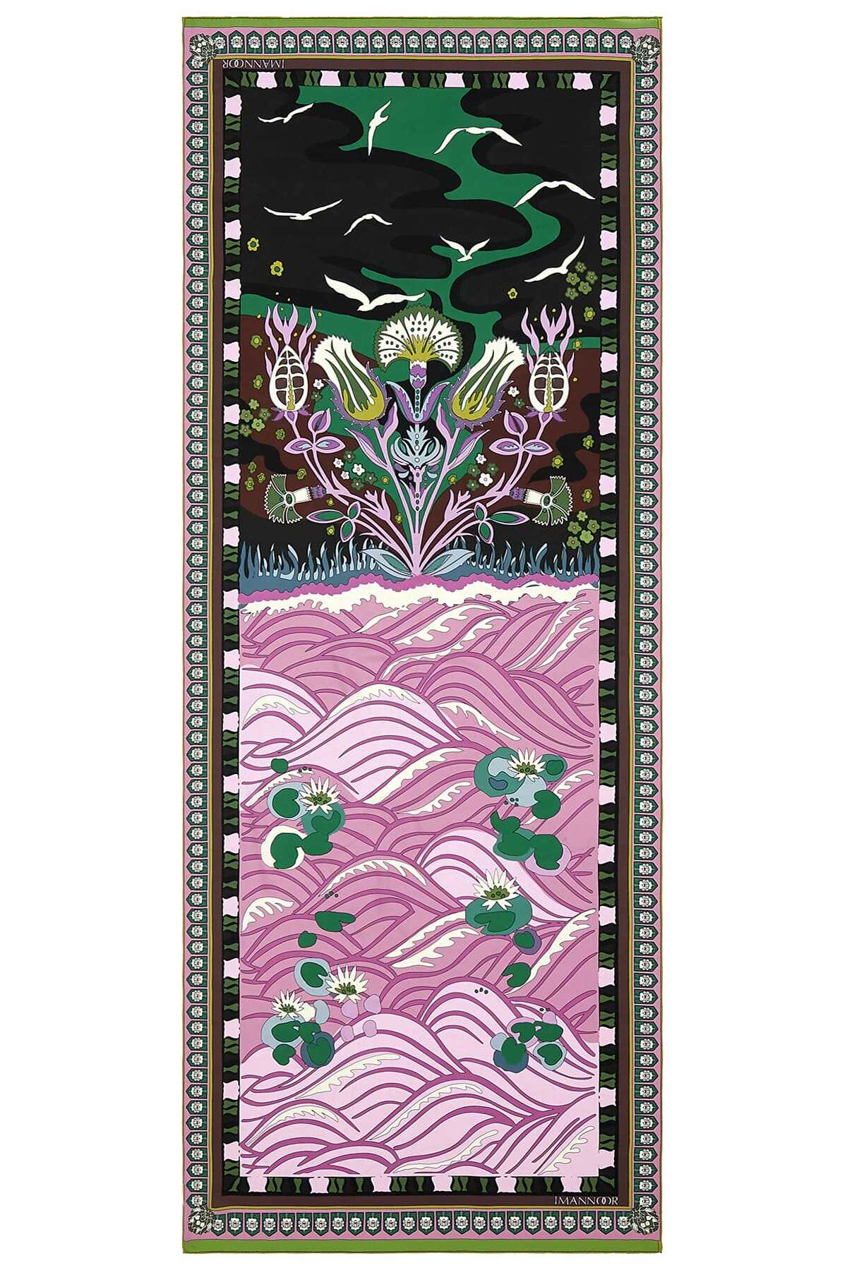 Su Bahçesi Pembe Krep İpek Şal 80x200