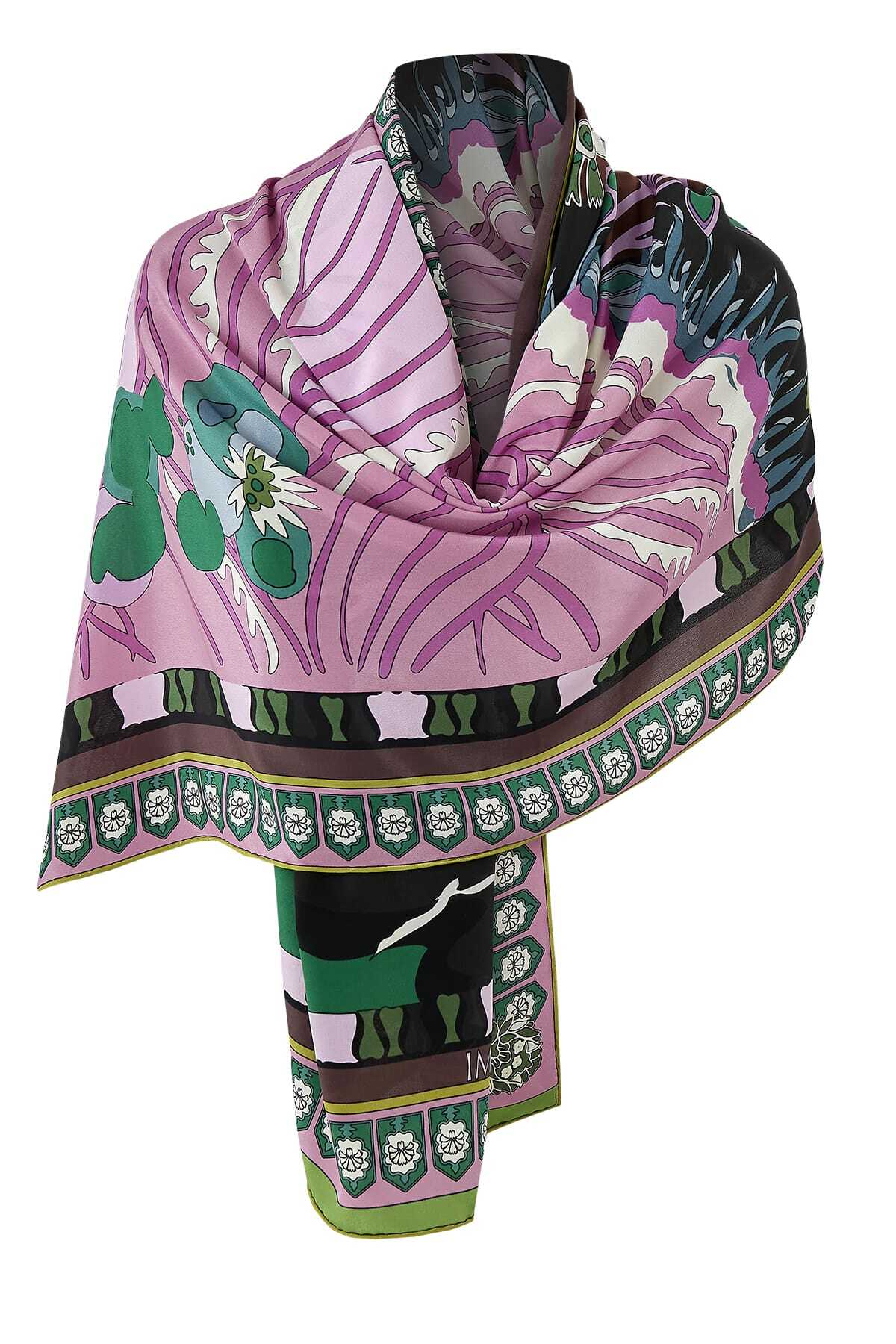 Su Bahçesi Pembe Krep İpek Şal 80x200