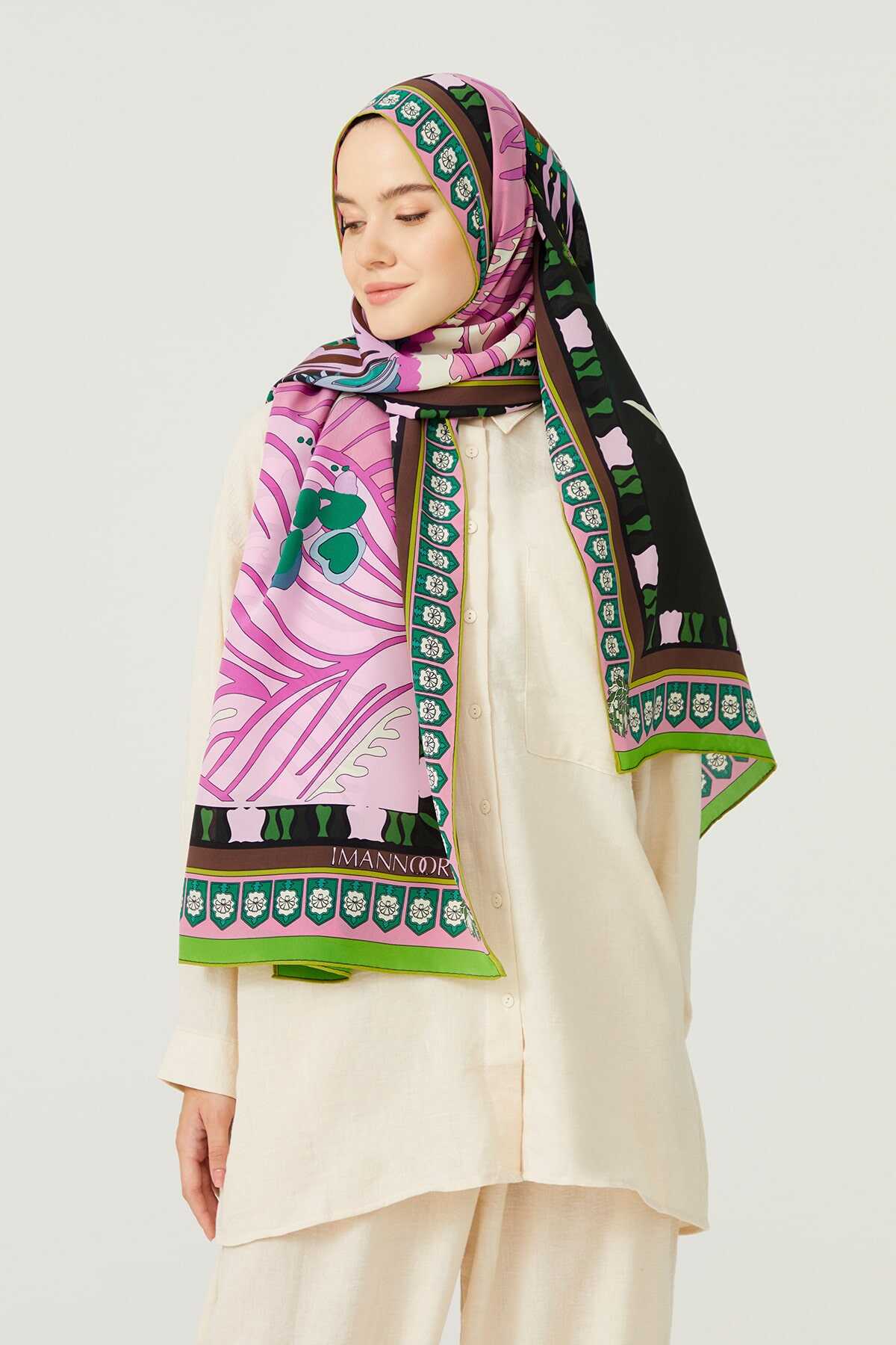 Su Bahçesi Pembe Krep İpek Şal 80x200