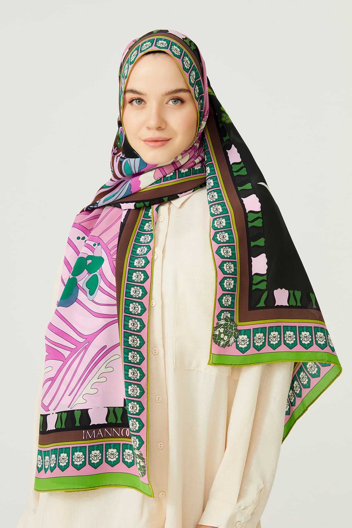 Su Bahçesi Pembe Krep İpek Şal 80x200