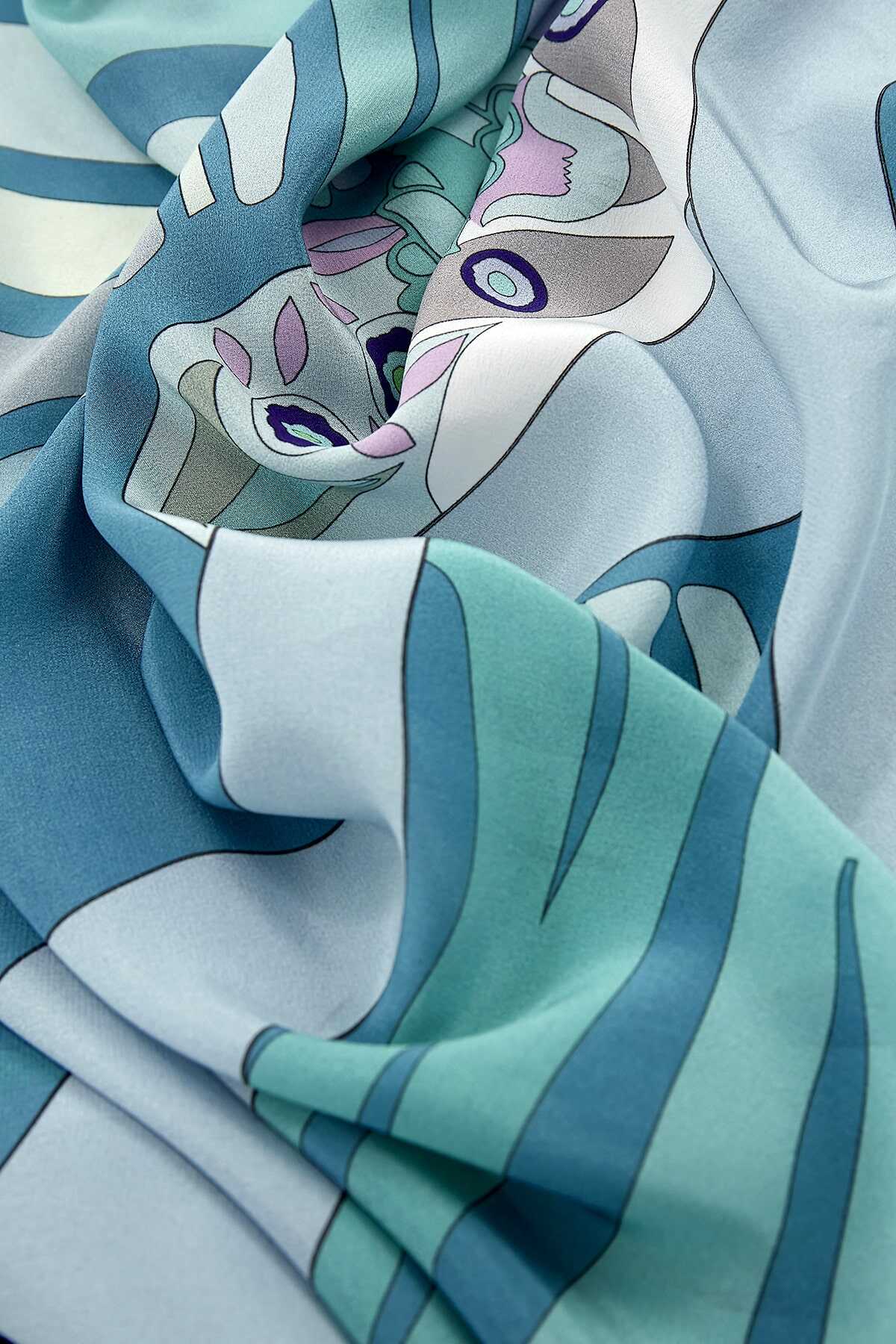 Su Püskülü Turkuaz İpek Eşarp 140x140