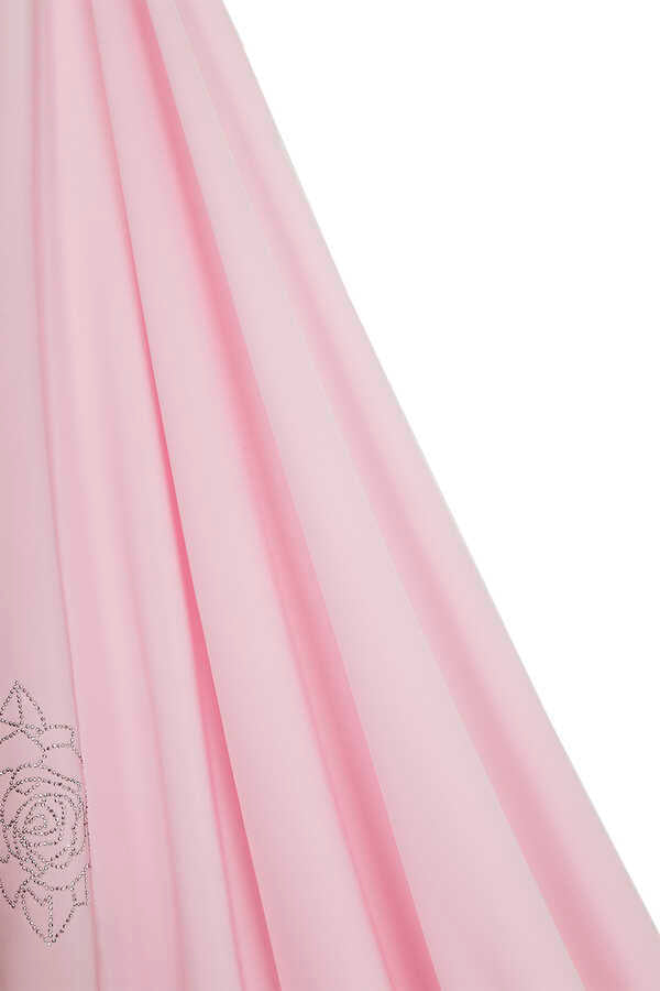 Taşlı Abiye Açık Pembe İpek Şal 68x200