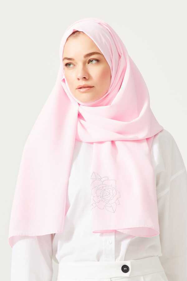 Taşlı Abiye Açık Pembe İpek Şal 68x200