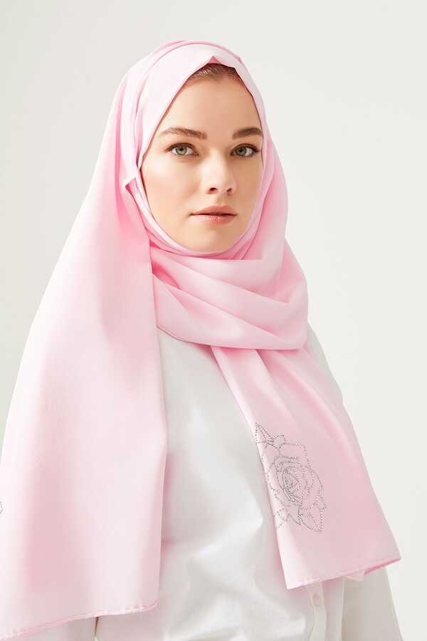 Taşlı Abiye Açık Pembe İpek Şal 68x200