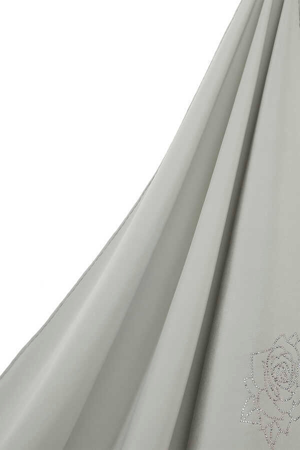 Taşlı Abiye Gri İpek Şal 68x200