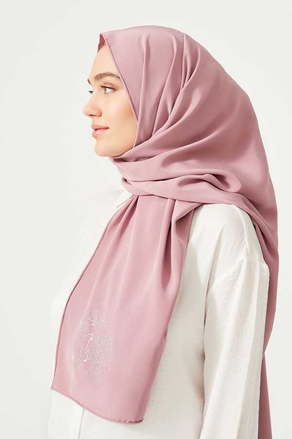 Taşlı Abiye Gül Kurusu İpek Şal 68x200