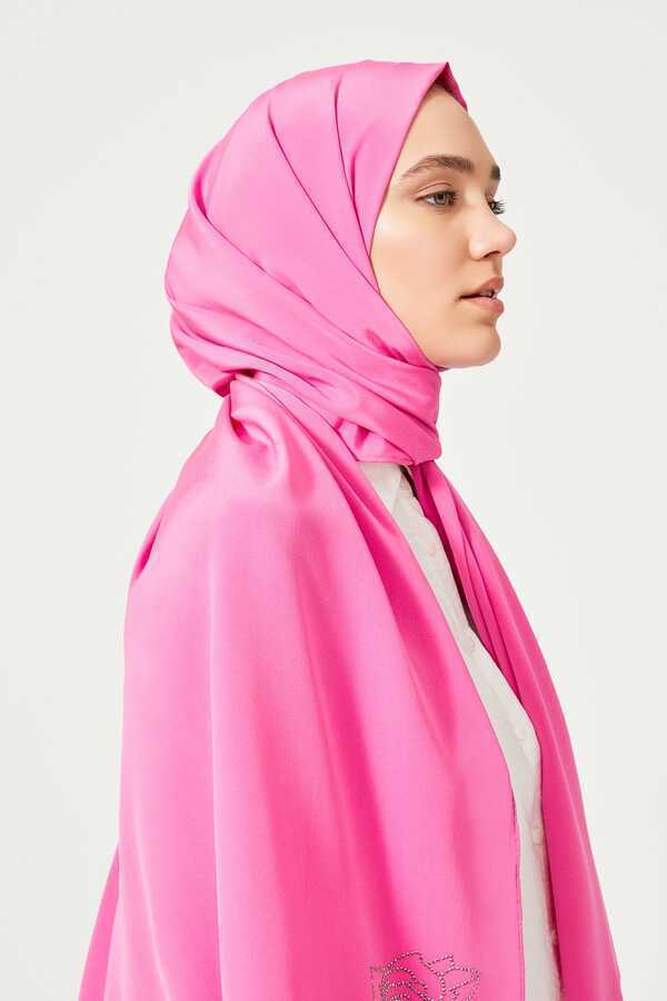 Taşlı Abiye Pembe İpek Şal 68x200