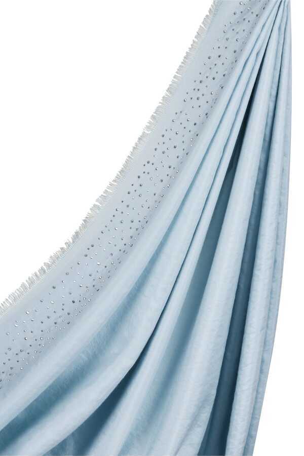 Taşlı Bahar Mavisi İpek Şal 80x200