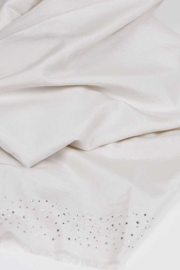 Taşlı Kırık Beyaz İpek Şal 80x200