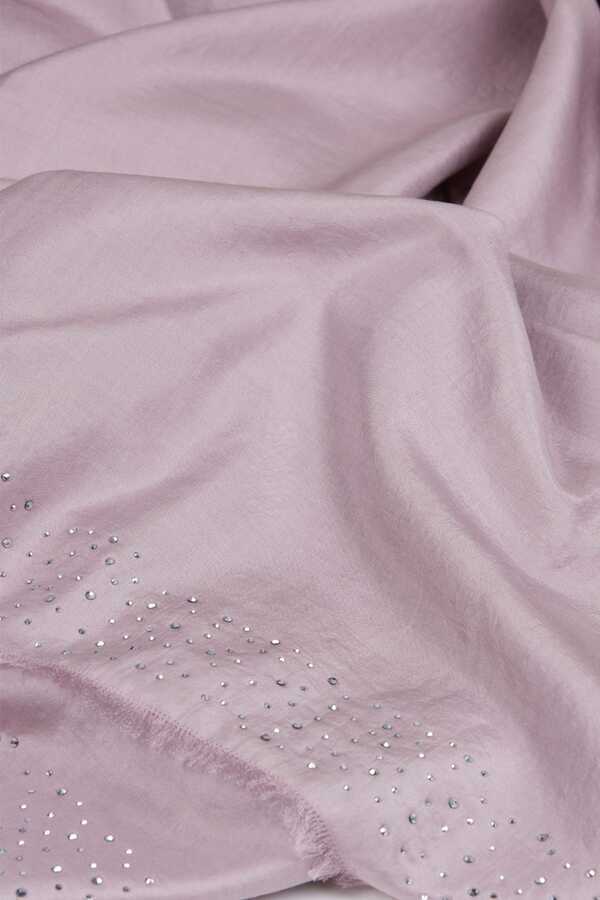 Taşlı Pembe İpek Şal 80x200