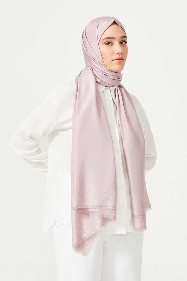 Taşlı Pembe İpek Şal 80x200