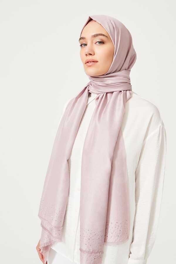Taşlı Pembe İpek Şal 80x200