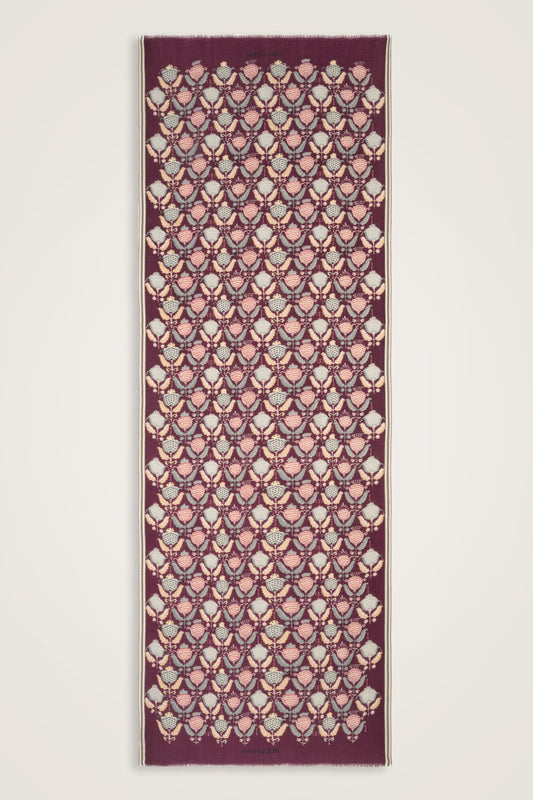 Ters Lale Bordo-Gri Yün Şal 70x200