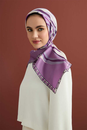Ters Lale Lila Tivil İpek Eşarp 90x90