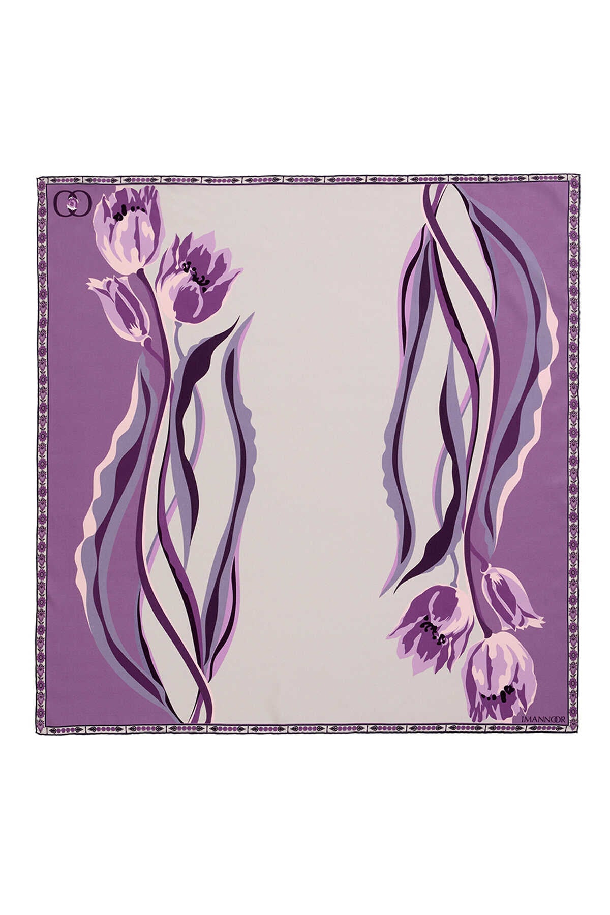 Ters Lale Lila Tivil İpek Eşarp 90x90
