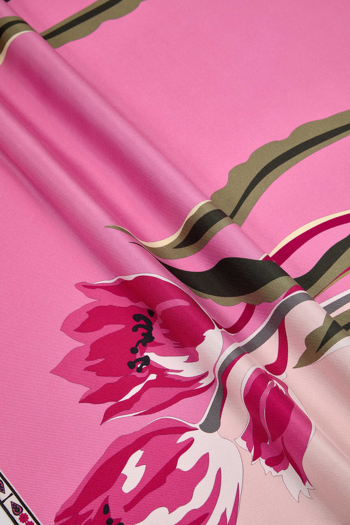 Ters Lale Pembe Tivil İpek Eşarp 90x90