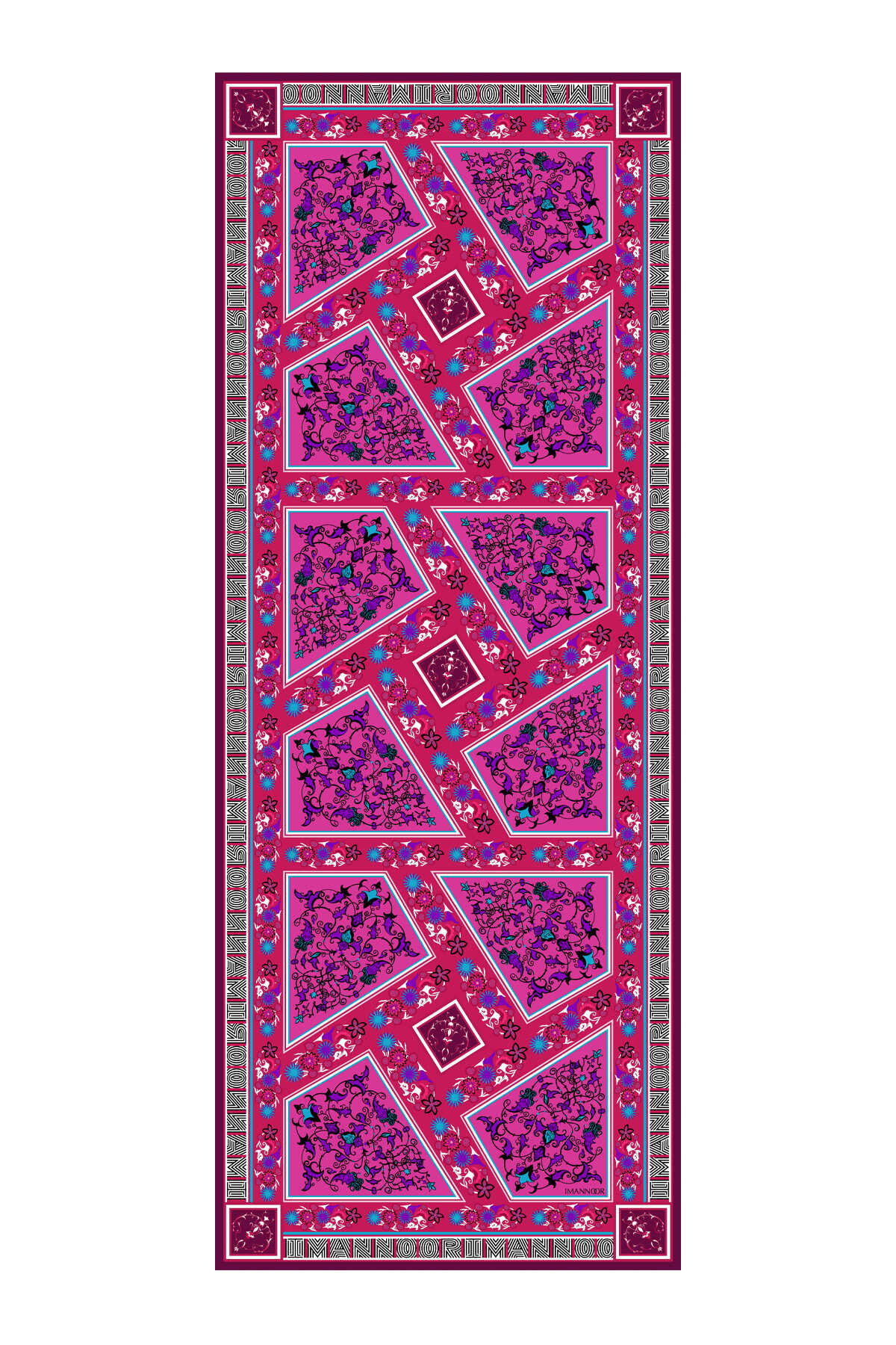 Tezhip Fuşya Krep İpek Şal 80x210
