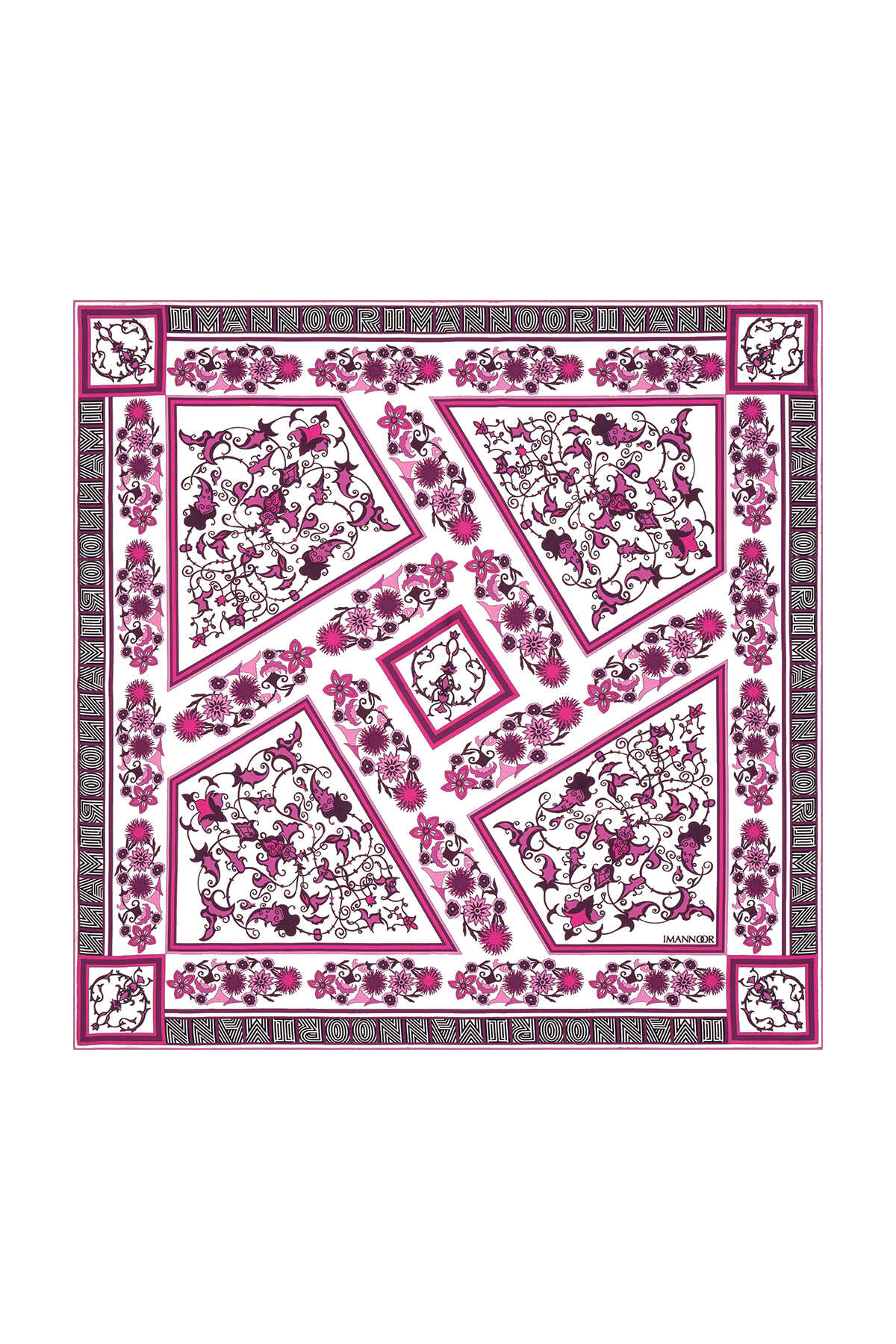 Tezhip Pembe Tivil İpek Eşarp 90x90
