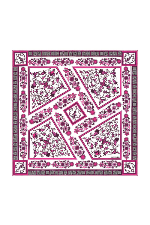 Tezhip Pembe Tivil İpek Eşarp 90x90