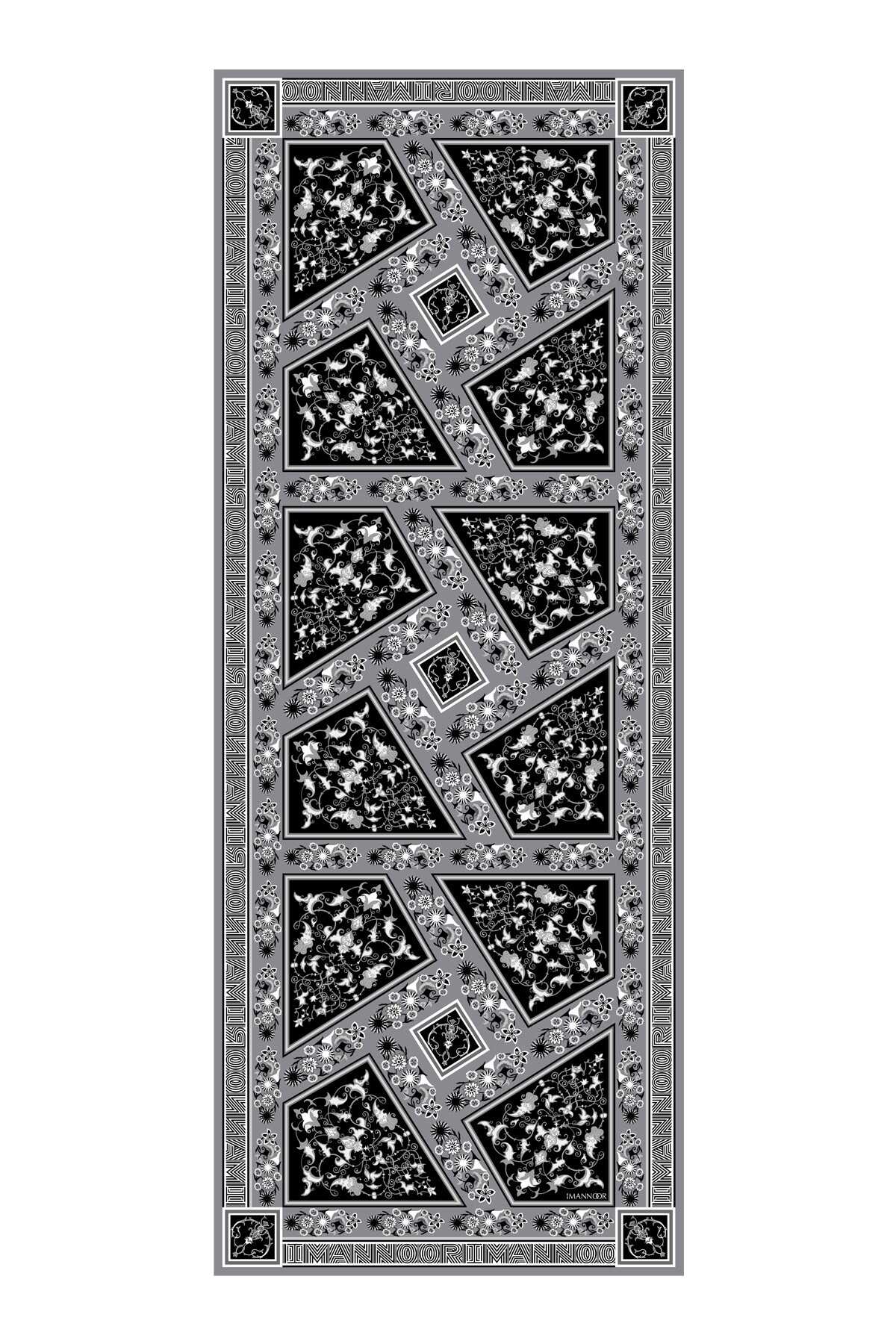 Tezhip Siyah Krep İpek Şal 80x210