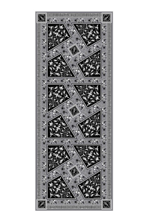 Tezhip Siyah Krep İpek Şal 80x210