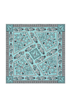Tezhip Turkuaz Tivil İpek Eşarp 90x90