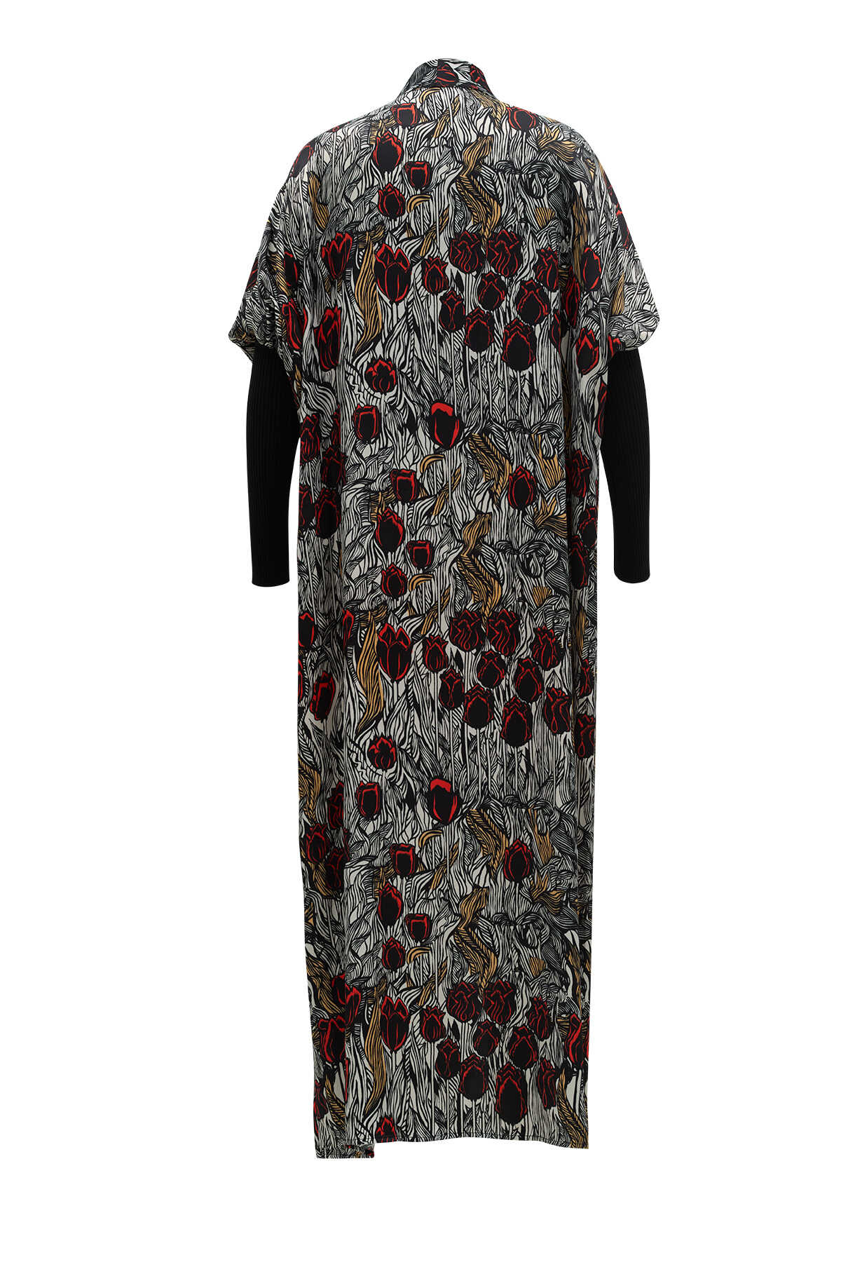 Triko Kollu Siyah Kimono