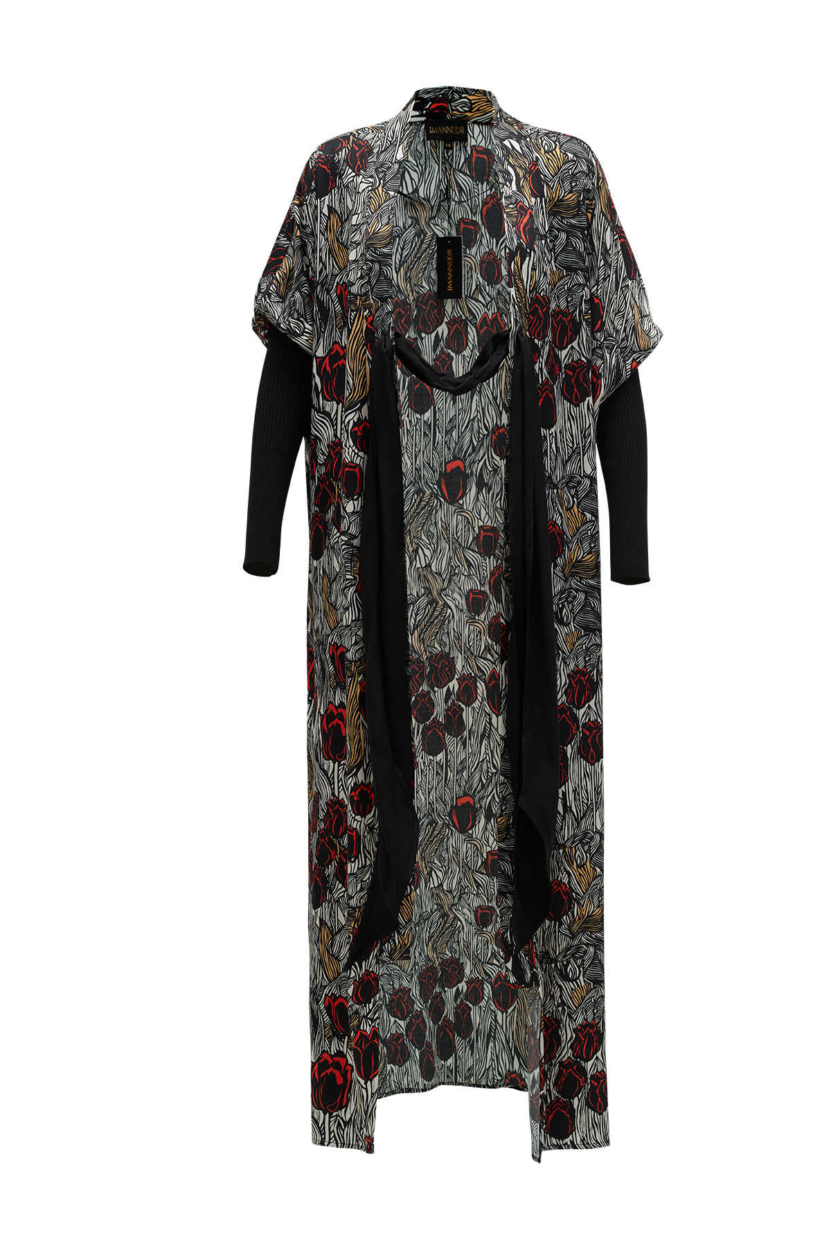 Triko Kollu Siyah Kimono
