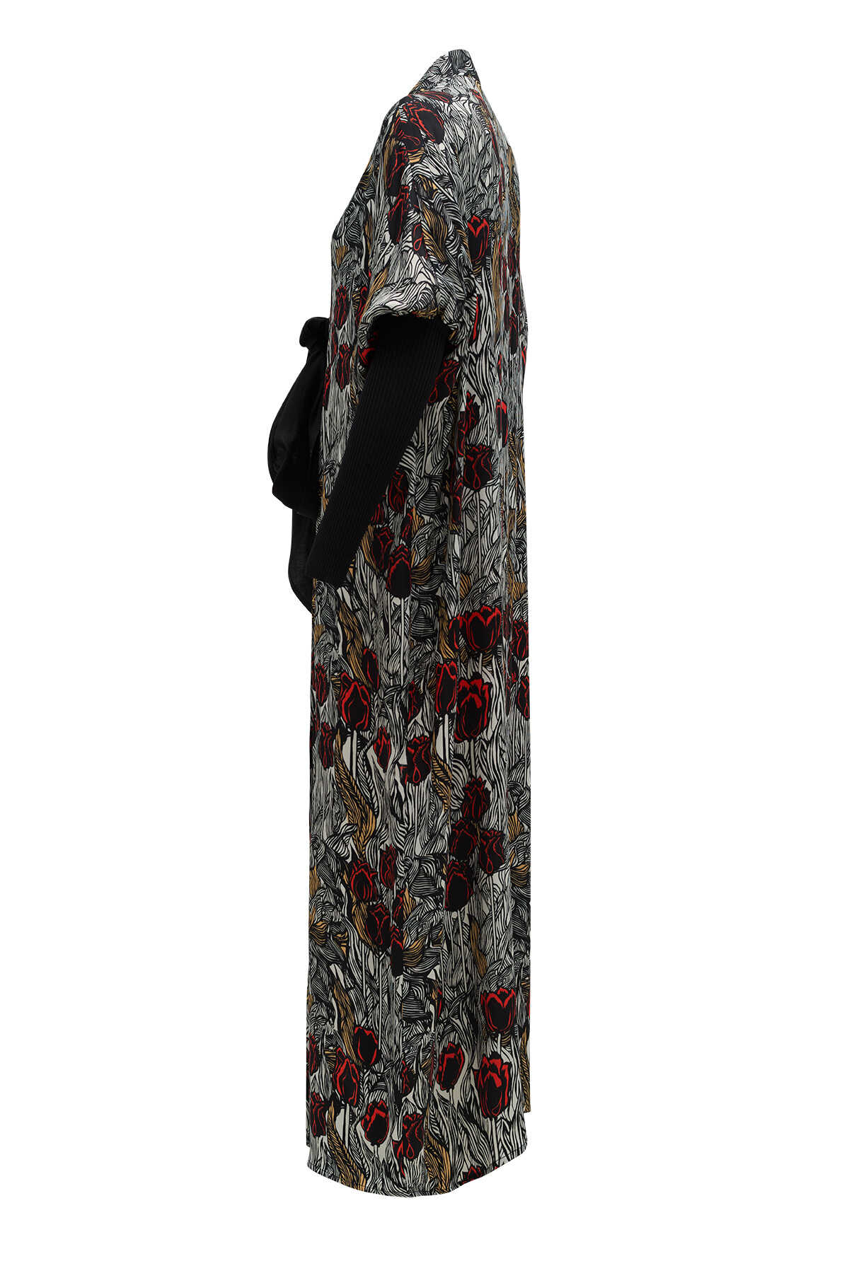 Triko Kollu Siyah Kimono