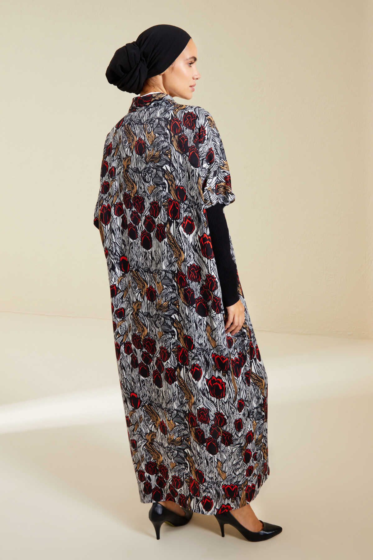 Triko Kollu Siyah Kimono