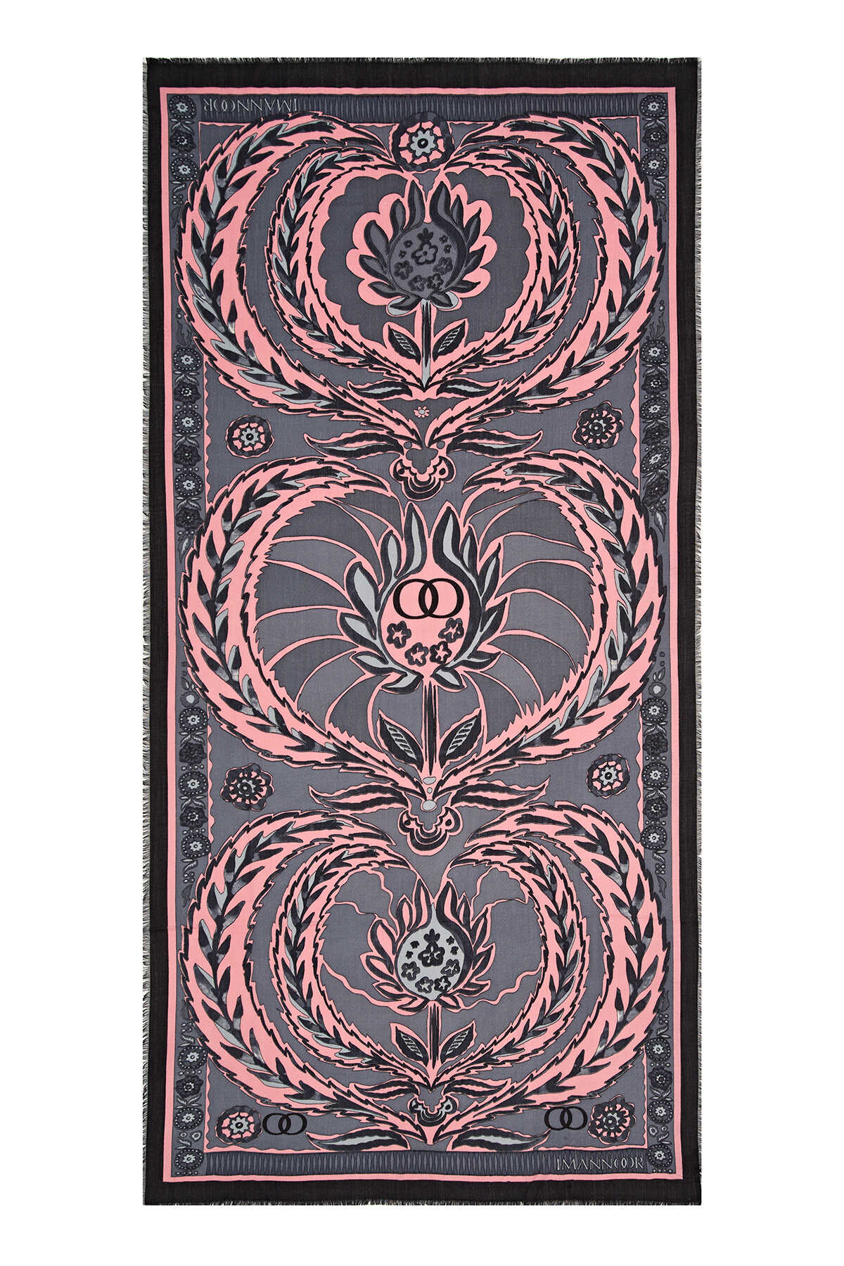 Üç Nar Gri Kaşmir İpek Şal 100x200