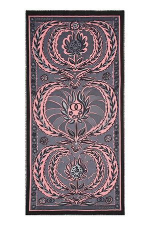Üç Nar Gri Kaşmir İpek Şal 100x200