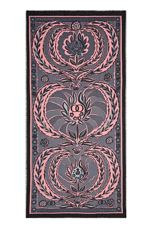 Üç Nar Gri Kaşmir İpek Şal 100x200