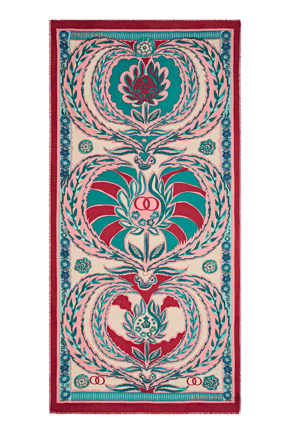 Üç Nar Kırmızı Kaşmir İpek Şal 100x200